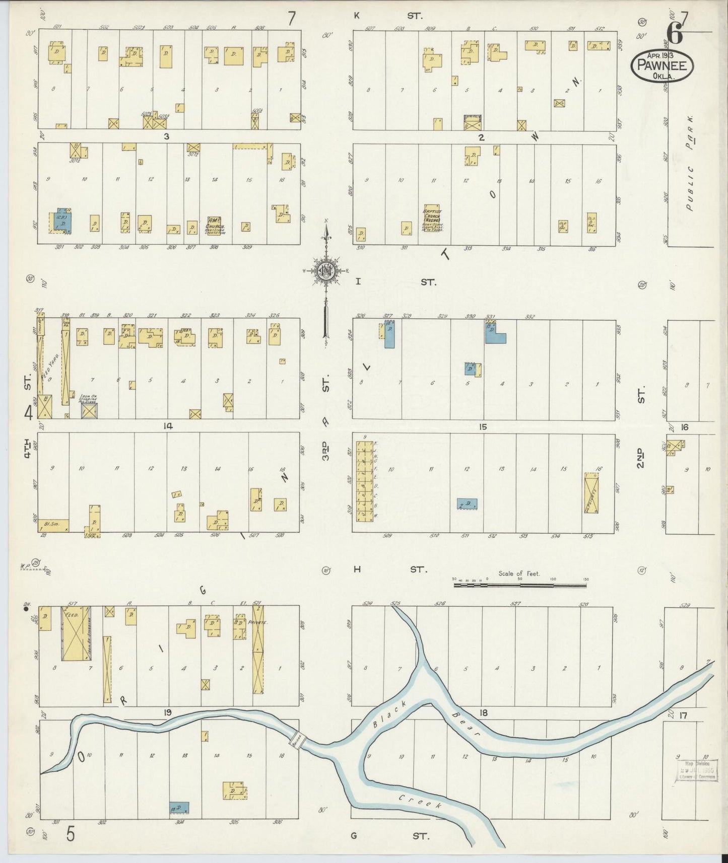 Sanborn Fire Insurance Map from Pawnee, Pawnee County, Oklahoma (1913), Sheet #0006 - Complete Map Set gallery image, historic Sanborn map, vintage wall art, Oklahoma Oklahoma