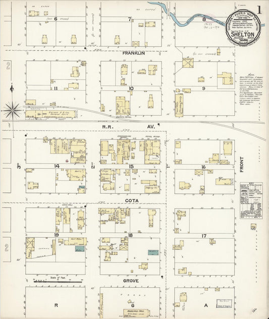 Sanborn Fire Insurance Map from Shelton, Mason County, Washington (1893), Sheet #0001 - Historic Sanborn Fire Insurance Map Print, vintage old map wall art, antique decor, genealogy gift, Washington Washington map
