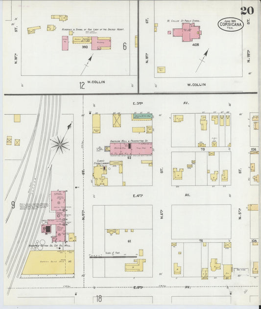 Sanborn Fire Insurance Map from Corsicana, Navarro County, Texas (1905), Sheet #0020 - Historic Sanborn Fire Insurance Map Print, vintage old map wall art, antique decor, genealogy gift, Texas Texas map
