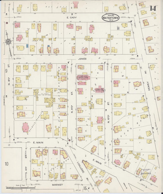 Sanborn Fire Insurance Map from Watertown, Jefferson County, Wisconsin (1915), Sheet #0015 - Historic Sanborn Fire Insurance Map Print, vintage old map wall art, antique decor, genealogy gift, Wisconsin Wisconsin map