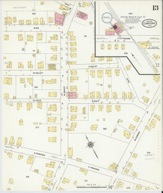 Sanborn Fire Insurance Map from Concord, Cabarrus County, North Carolina (1911), Sheet #0013 - Historic Sanborn Fire Insurance Map Print, vintage old map wall art, antique decor, genealogy gift, North Carolina North Carolina map