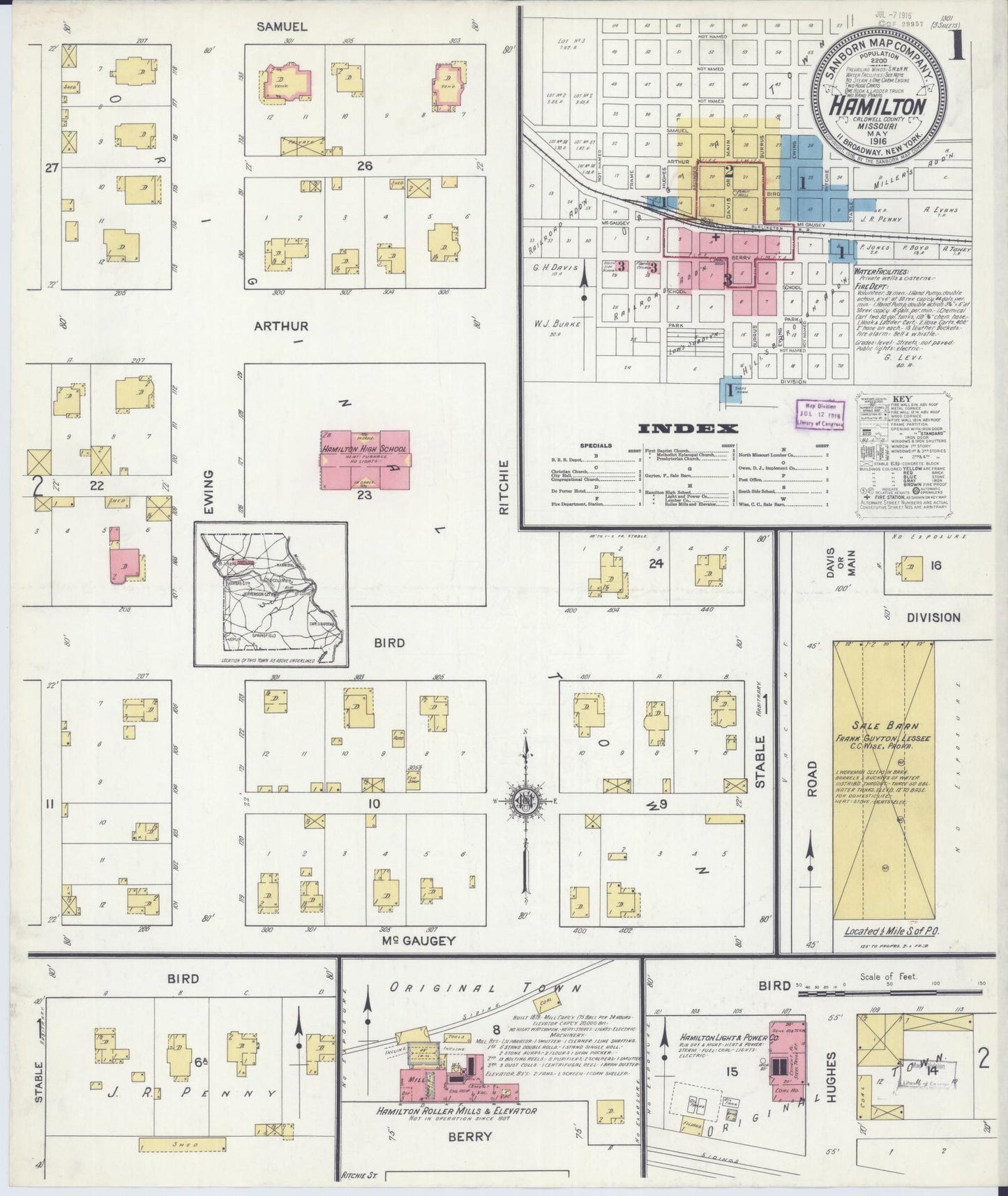 Sanborn Fire Insurance Map from Hamilton, Caldwell County, Missouri (1916), Sheet #0001 - Complete Map Set gallery image, historic Sanborn map, vintage wall art, Missouri Missouri