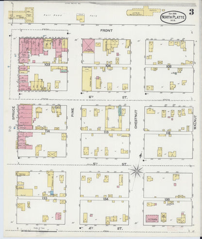 Sanborn Fire Insurance Map from North Platte, Lincoln County, Nebraska (1892), Sheet #0003 - Complete Map Set gallery image, historic Sanborn map, vintage wall art, Nebraska Nebraska