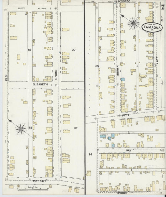 Sanborn Fire Insurance Map from Tamaqua, Schuylkill County, Pennsylvania (1891), Sheet #0007 - Historic Sanborn Fire Insurance Map Print, vintage old map wall art, antique decor, genealogy gift, Pennsylvania Pennsylvania map