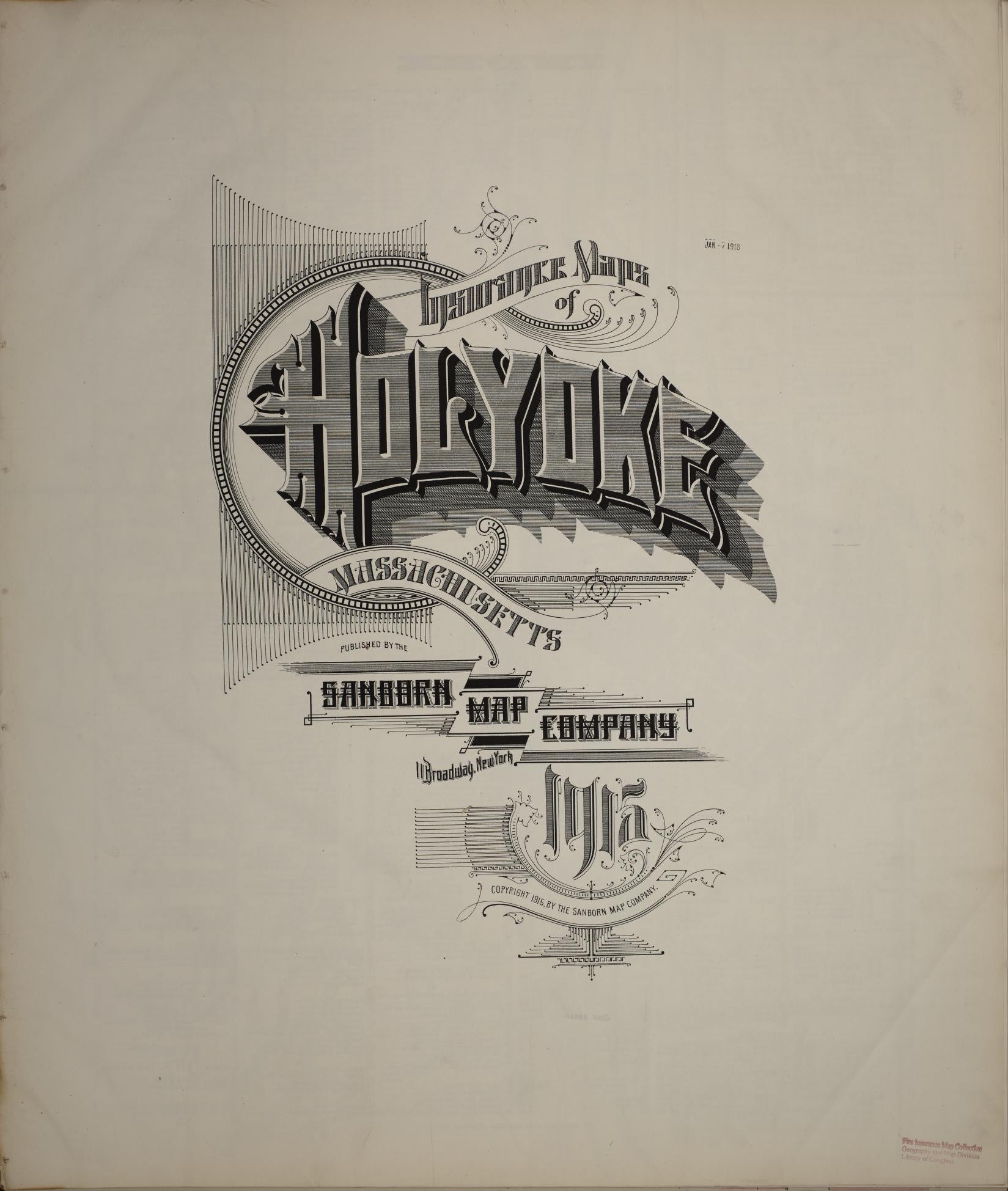 Sanborn Fire Insurance Map from Holyoke, Hampden County, Massachusetts (1915), Sheet #0001 - Historic Sanborn Fire Insurance Map Print, vintage old map wall art, antique decor, genealogy gift, Massachusetts Massachusetts map