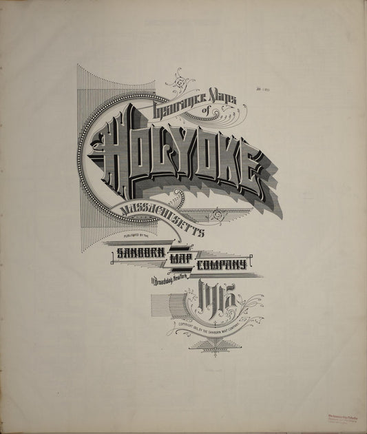 Sanborn Fire Insurance Map from Holyoke, Hampden County, Massachusetts (1915), Sheet #0001 - Historic Sanborn Fire Insurance Map Print, vintage old map wall art, antique decor, genealogy gift, Massachusetts Massachusetts map