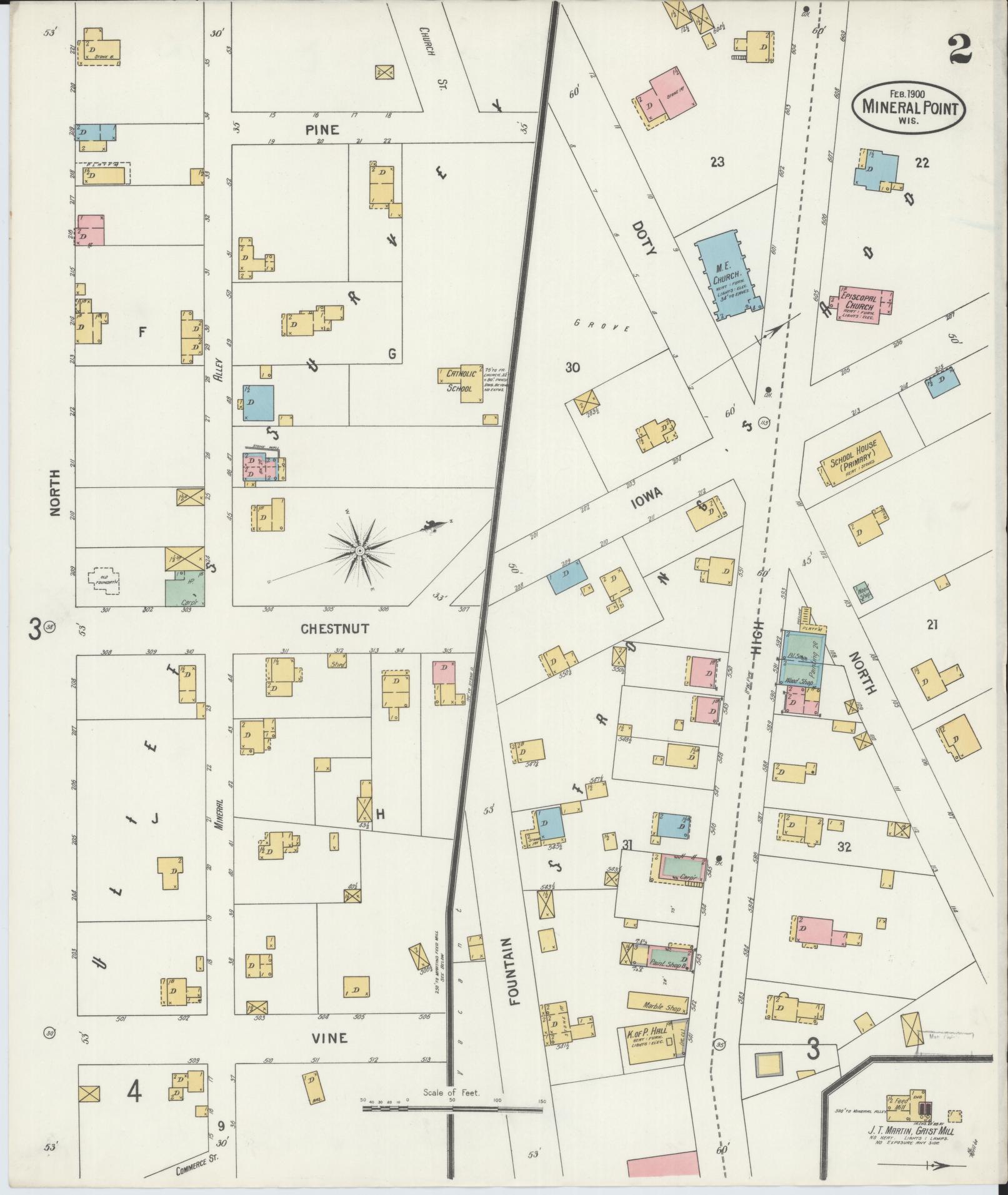 Sanborn Fire Insurance Map from Mineral Point, Iowa County, Wisconsin (1900), Sheet #0002 - Complete Map Set gallery image, historic Sanborn map, vintage wall art, Wisconsin Wisconsin