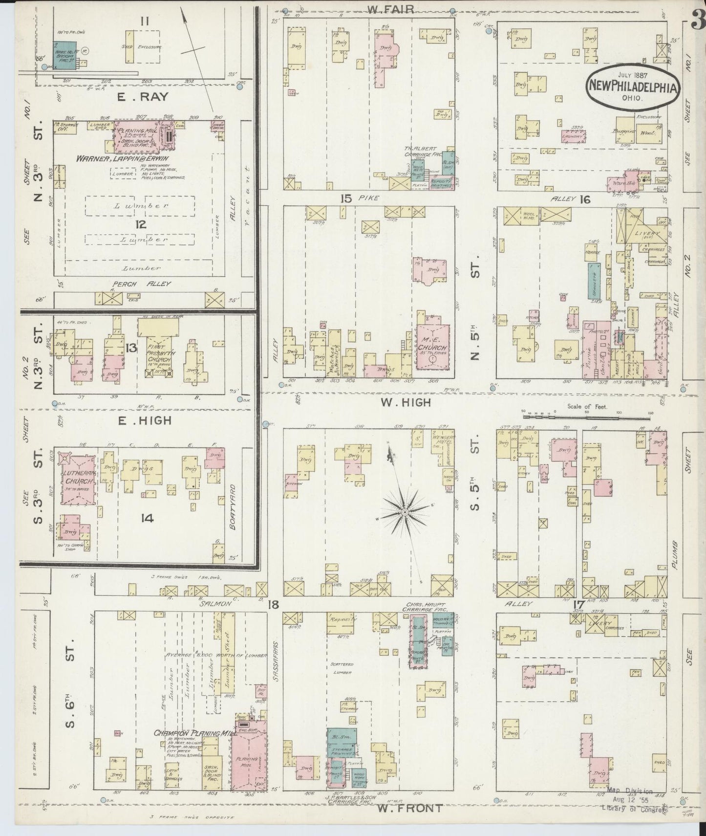 Sanborn Fire Insurance Map from New Philadelphia, Tuscarawas County, Ohio (1887), Sheet #0003 - Complete Map Set gallery image, historic Sanborn map, vintage wall art, Ohio Ohio