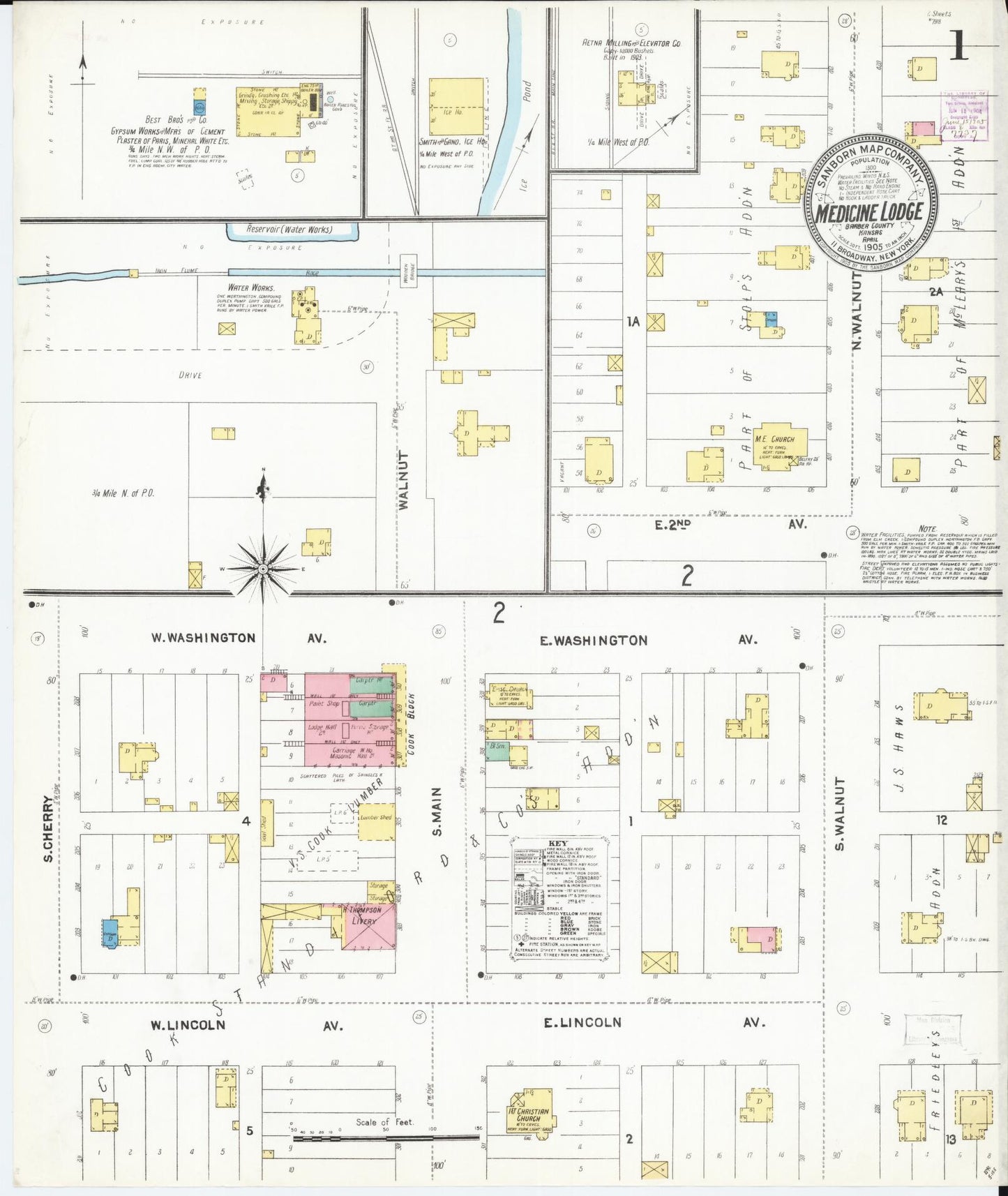 Sanborn Fire Insurance Map from Medicine Lodge, Barber County, Kansas (1905), Sheet #0001 - Complete Map Set gallery image, historic Sanborn map, vintage wall art, Kansas Kansas