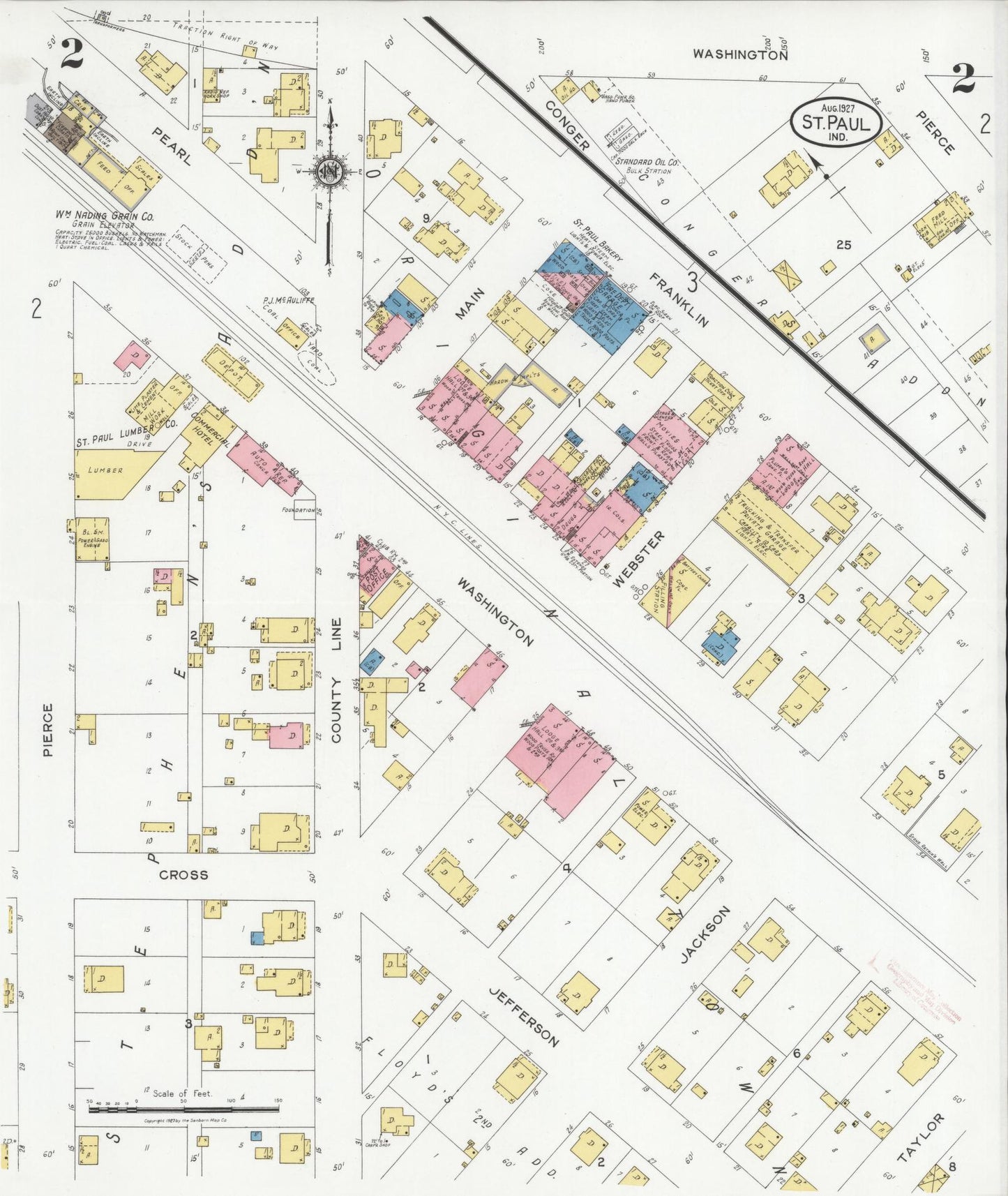 Sanborn Fire Insurance Map from Saint Paul, Shelby And Decatur Counties, Indiana (1927), Sheet #0002 - Complete Map Set gallery image, historic Sanborn map, vintage wall art, Indiana Indiana