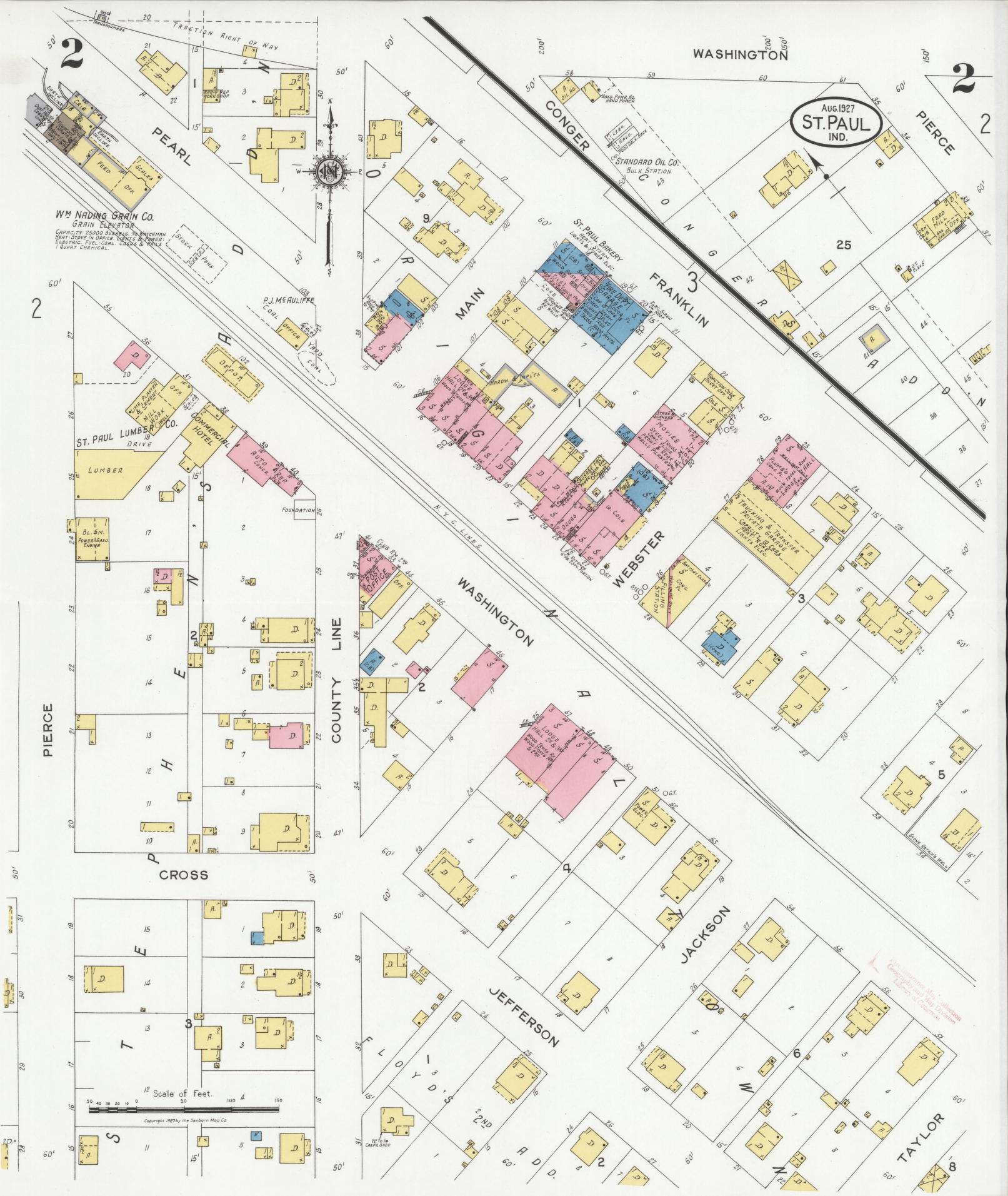 Sanborn Fire Insurance Map from Saint Paul, Shelby And Decatur Counties, Indiana (1927), Sheet #0002 - Complete Map Set gallery image, historic Sanborn map, vintage wall art, Indiana Indiana