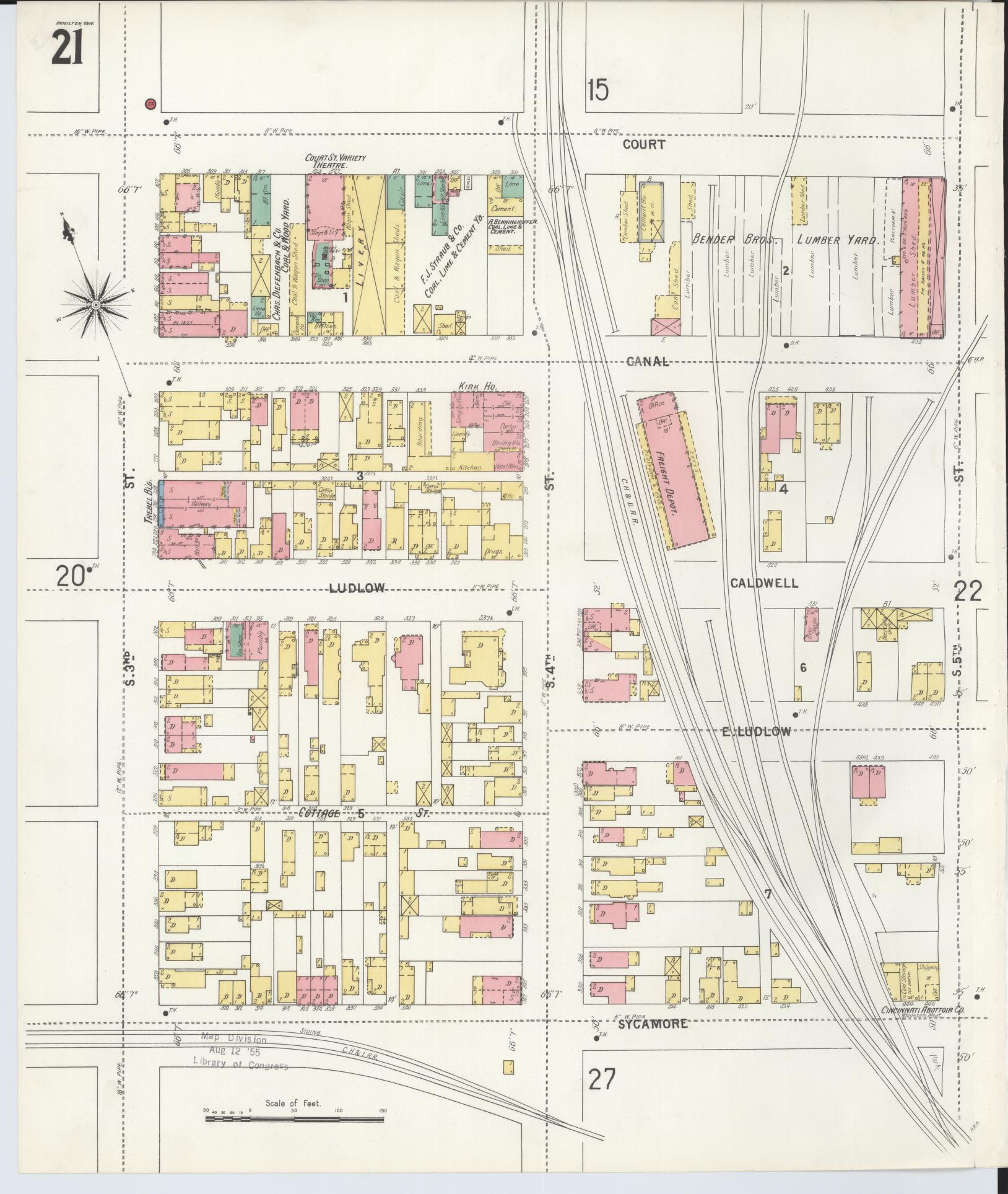 Sanborn Fire Insurance Map from Hamilton, Butler County, Ohio (1899), Sheet #0021 - Historic Sanborn Fire Insurance Map Print, vintage old map wall art, antique decor, genealogy gift, Ohio Ohio map
