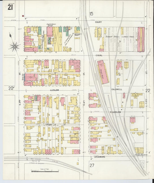 Sanborn Fire Insurance Map from Hamilton, Butler County, Ohio (1899), Sheet #0021 - Historic Sanborn Fire Insurance Map Print, vintage old map wall art, antique decor, genealogy gift, Ohio Ohio map