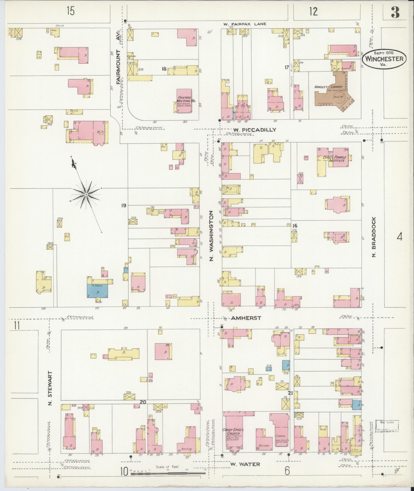 Sanborn Fire Insurance Map from Winchester, Independent Cities, Virginia (1908), Sheet #0003 - Complete Map Set gallery image, historic Sanborn map, vintage wall art, Virginia Virginia
