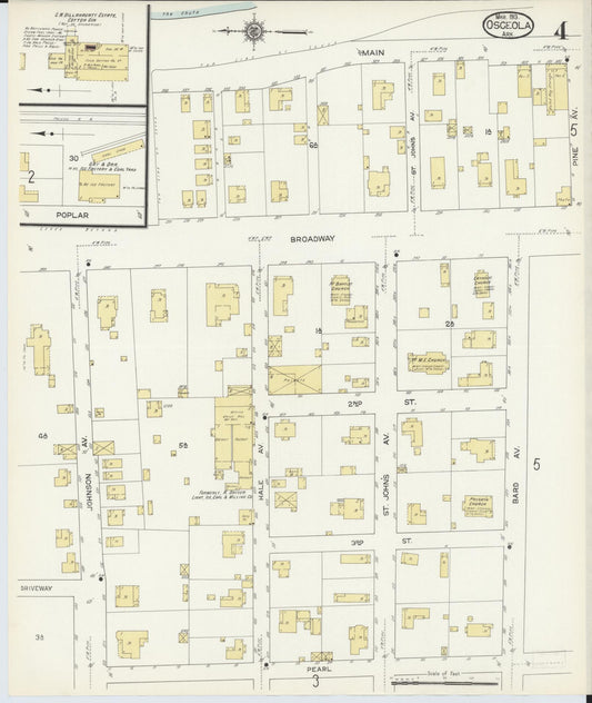 Sanborn Fire Insurance Map from Osceola, Mississippi County, Arkansas (1913), Sheet #0004 - Historic Sanborn Fire Insurance Map Print, vintage old map wall art, antique decor, genealogy gift, Osceola Mississippi map