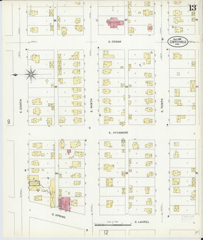 Sanborn Fire Insurance Map from Coffeyville, Montgomery County, Kansas (1908), Sheet #0013 - Complete Map Set gallery image, historic Sanborn map, vintage wall art, Kansas Kansas