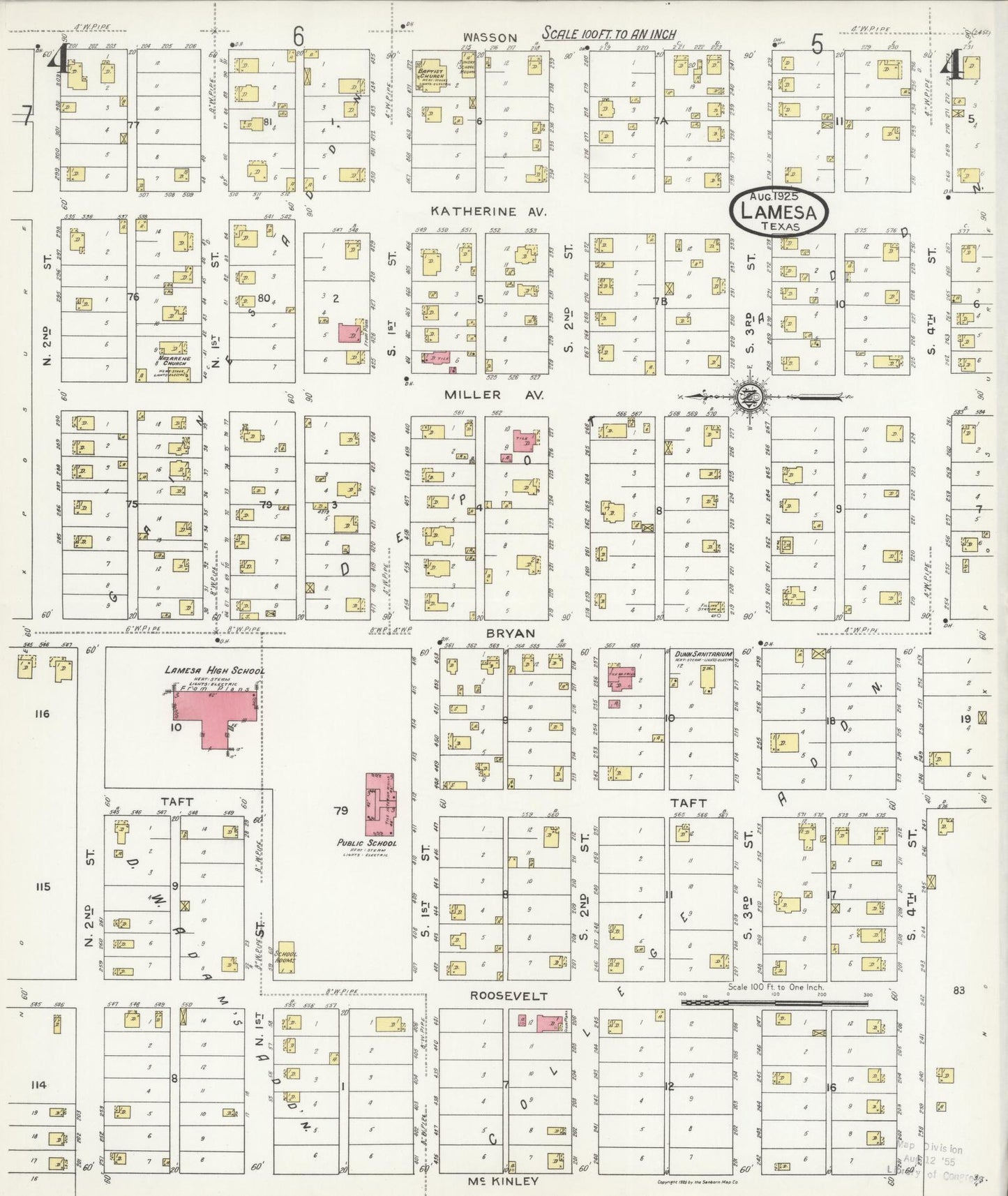 Sanborn Fire Insurance Map from Lamesa, Dawson County, Texas (1925), Sheet #0004 - Historic Sanborn Fire Insurance Map Print, vintage old map wall art, antique decor, genealogy gift, Texas Texas map
