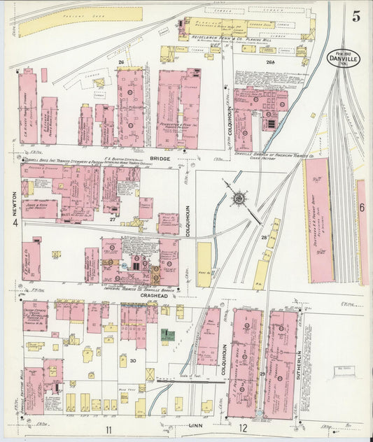 Sanborn Fire Insurance Map from Danville, Independent Cities, Virginia (1910), Sheet #0005 - Historic Sanborn Fire Insurance Map Print, vintage old map wall art, antique decor, genealogy gift, Virginia Virginia map