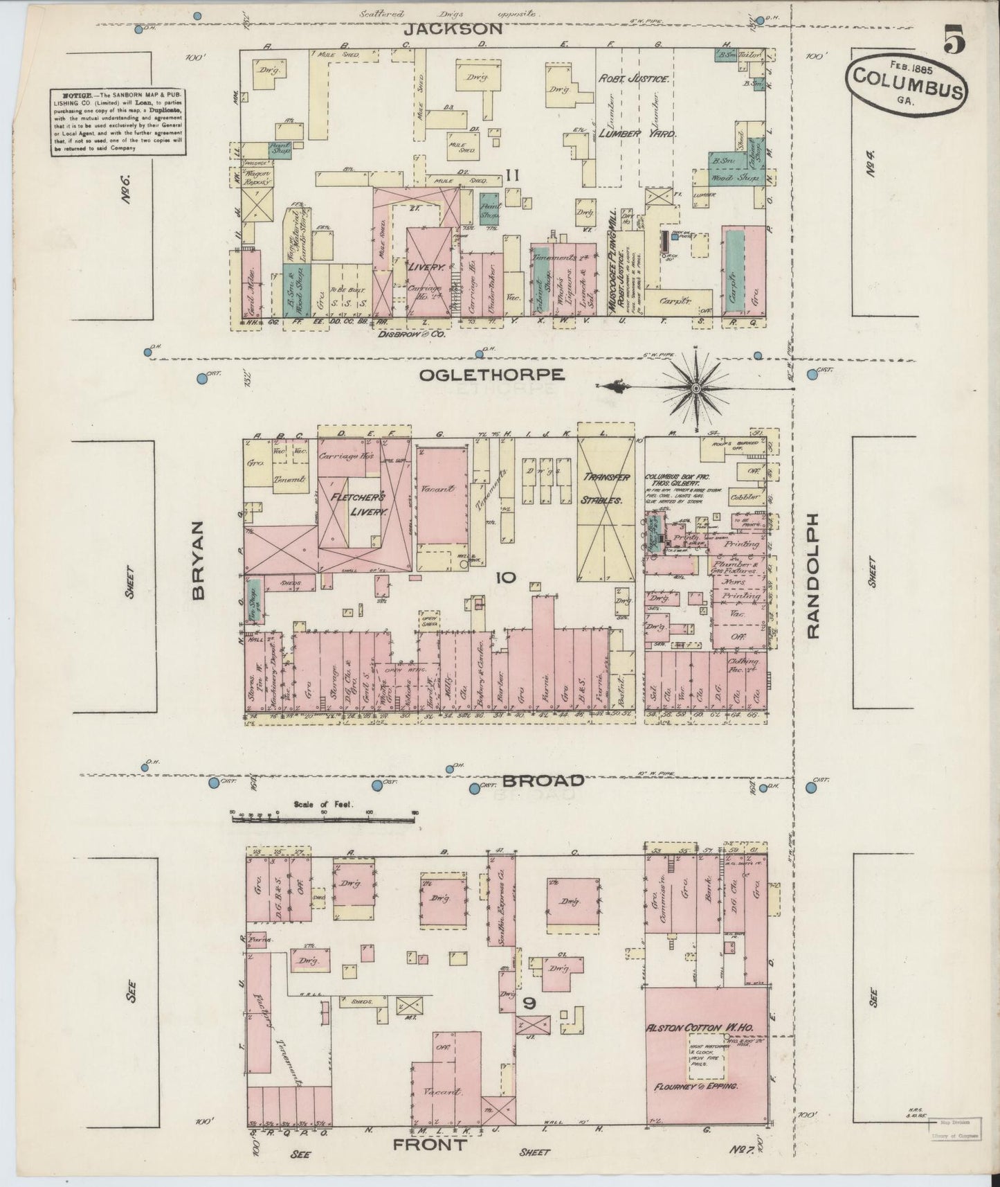 Sanborn Fire Insurance Map from Columbus, Muscogee County, Georgia (1885), Sheet #0005 - Historic Sanborn Fire Insurance Map Print, vintage old map wall art, antique decor, genealogy gift, Georgia Georgia map