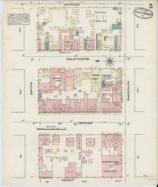 Sanborn Fire Insurance Map from Columbus, Muscogee County, Georgia (1885), Sheet #0005 - Historic Sanborn Fire Insurance Map Print, vintage old map wall art, antique decor, genealogy gift, Georgia Georgia map