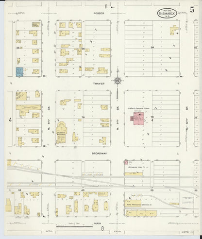 Sanborn Fire Insurance Map from Bismarck, Burleigh County, North Dakota (1912), Sheet #0005 - Complete Map Set gallery image, historic Sanborn map, vintage wall art, North Dakota North Dakota