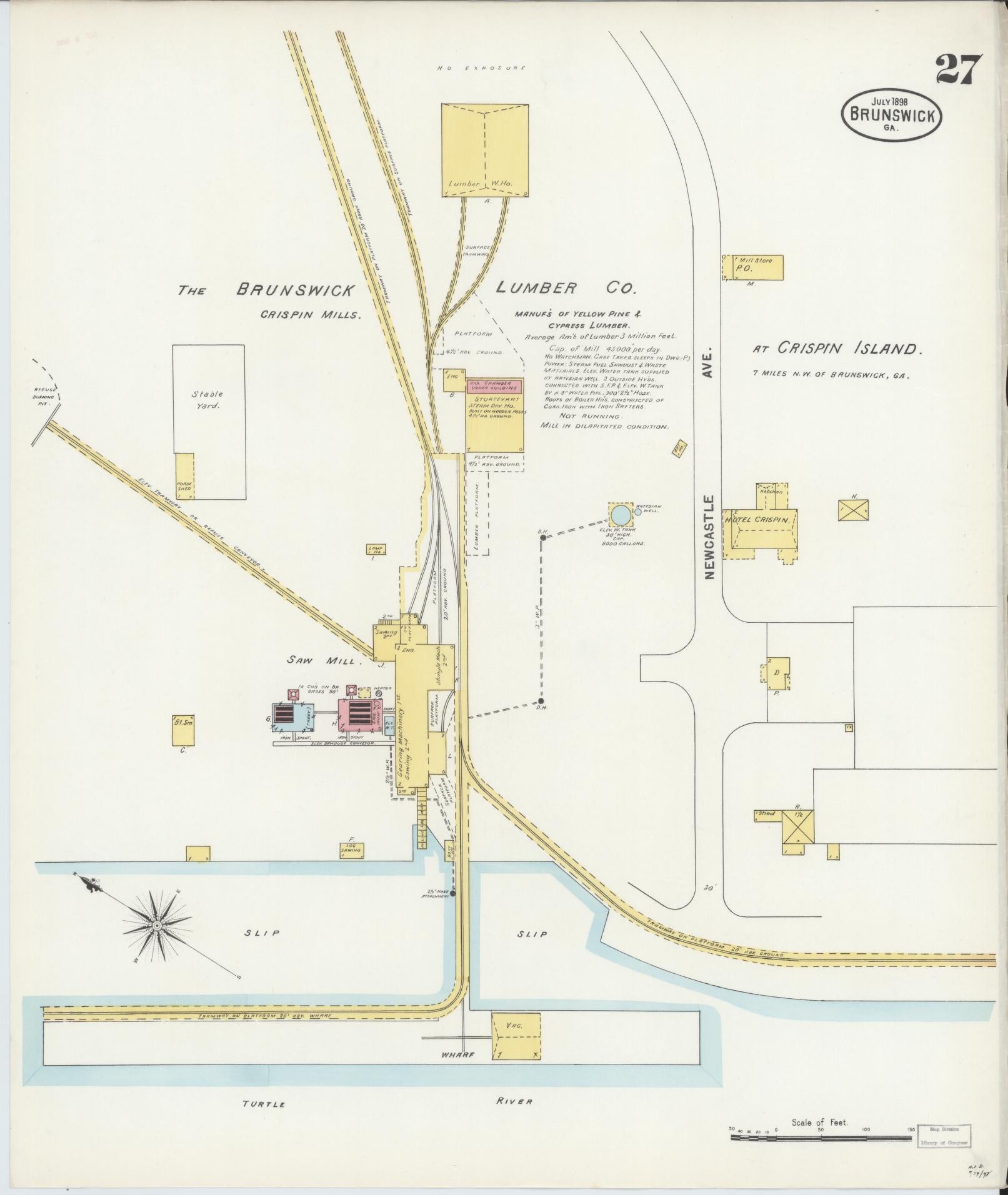 Sanborn Fire Insurance Map from Brunswick, Glynn County, Georgia (1898), Sheet #0027 - Complete Map Set gallery image, historic Sanborn map, vintage wall art, Georgia Georgia