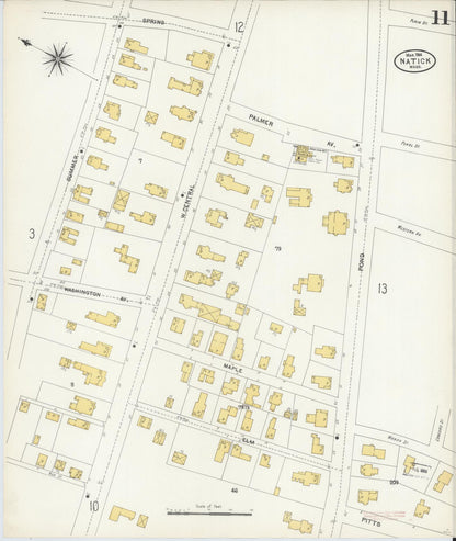 Sanborn Fire Insurance Map from Natick, Middlesex County, Massachusetts (1904), Sheet #0011 - Historic Sanborn Fire Insurance Map Print, vintage old map wall art, antique decor, genealogy gift, Massachusetts Massachusetts map