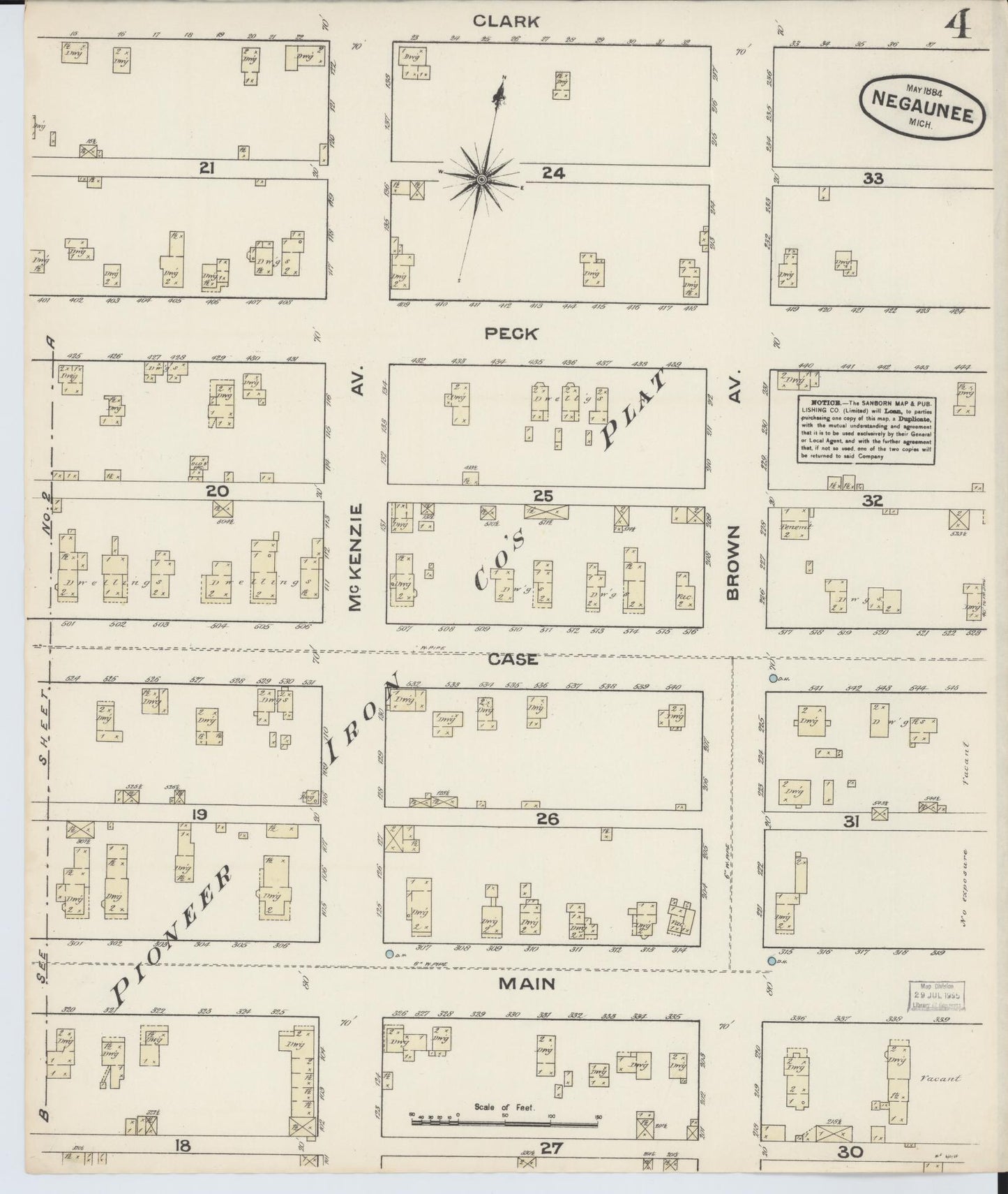 Sanborn Fire Insurance Map from Negaunee, Marquette County, Michigan (1884), Sheet #0004 - Complete Map Set gallery image, historic Sanborn map, vintage wall art, Michigan Michigan