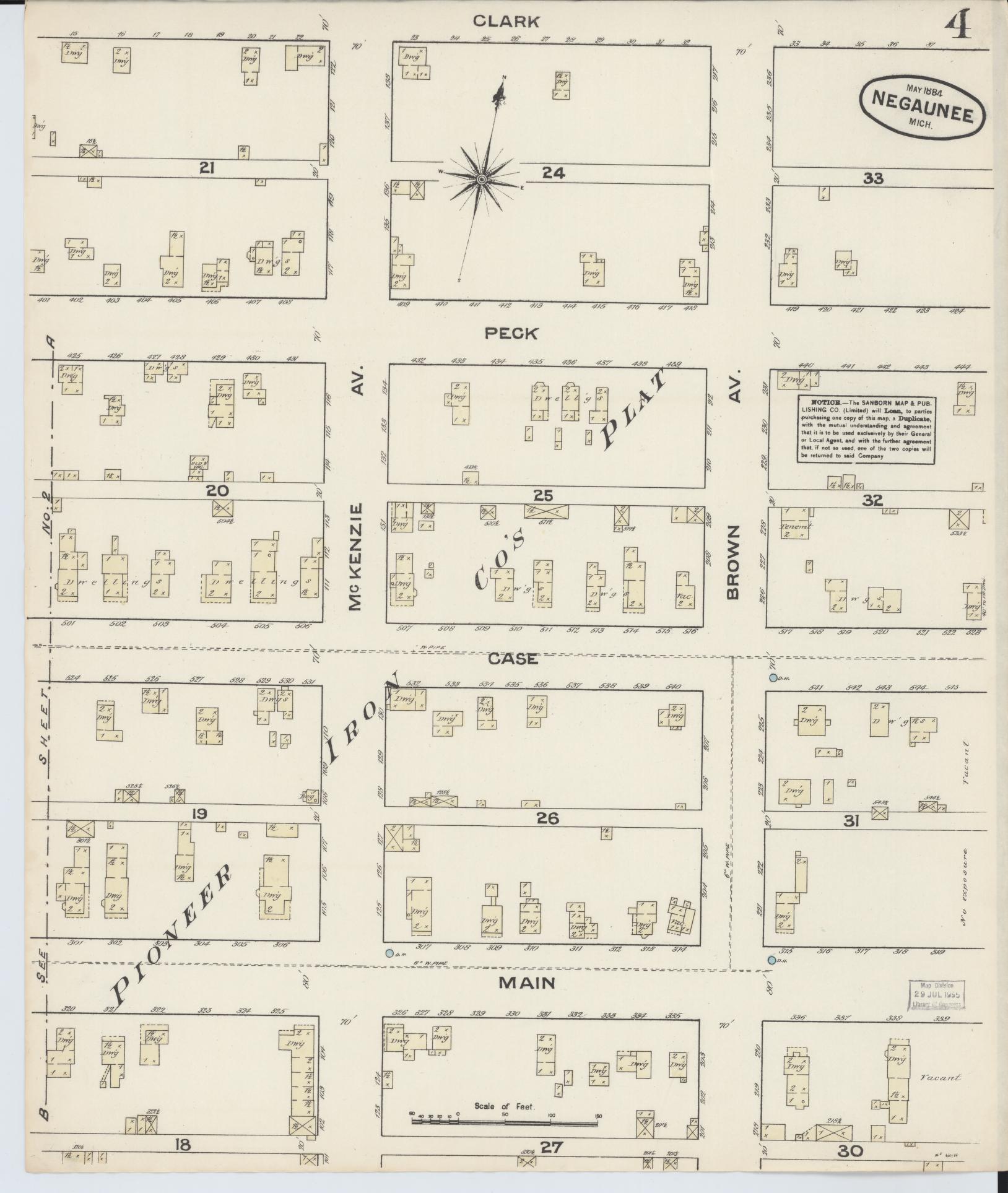 Sanborn Fire Insurance Map from Negaunee, Marquette County, Michigan (1884), Sheet #0004 - Complete Map Set gallery image, historic Sanborn map, vintage wall art, Michigan Michigan