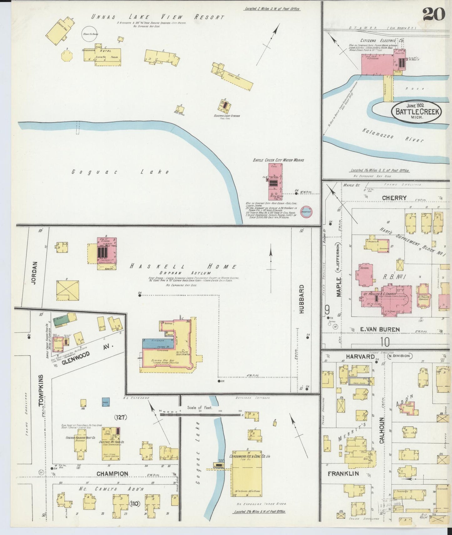 Sanborn Fire Insurance Map from Battle Creek, Calhoun County, Michigan (1902), Sheet #0020 - Complete Map Set gallery image, historic Sanborn map, vintage wall art, Michigan Michigan