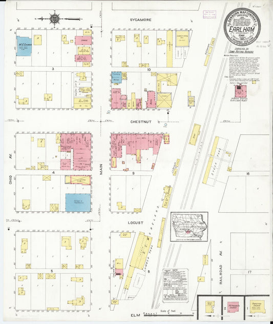 Sanborn Fire Insurance Map from Earlham, Madison County, Iowa (1916), Sheet #0001 - Historic Sanborn Fire Insurance Map Print, vintage old map wall art