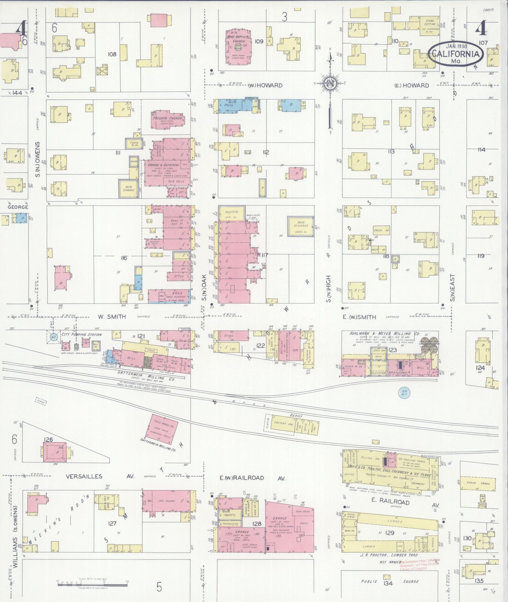 Sanborn Fire Insurance Map from California, Moniteau County, Missouri (1930), Sheet #0004 - Complete Map Set gallery image, historic Sanborn map, vintage wall art, Missouri Missouri