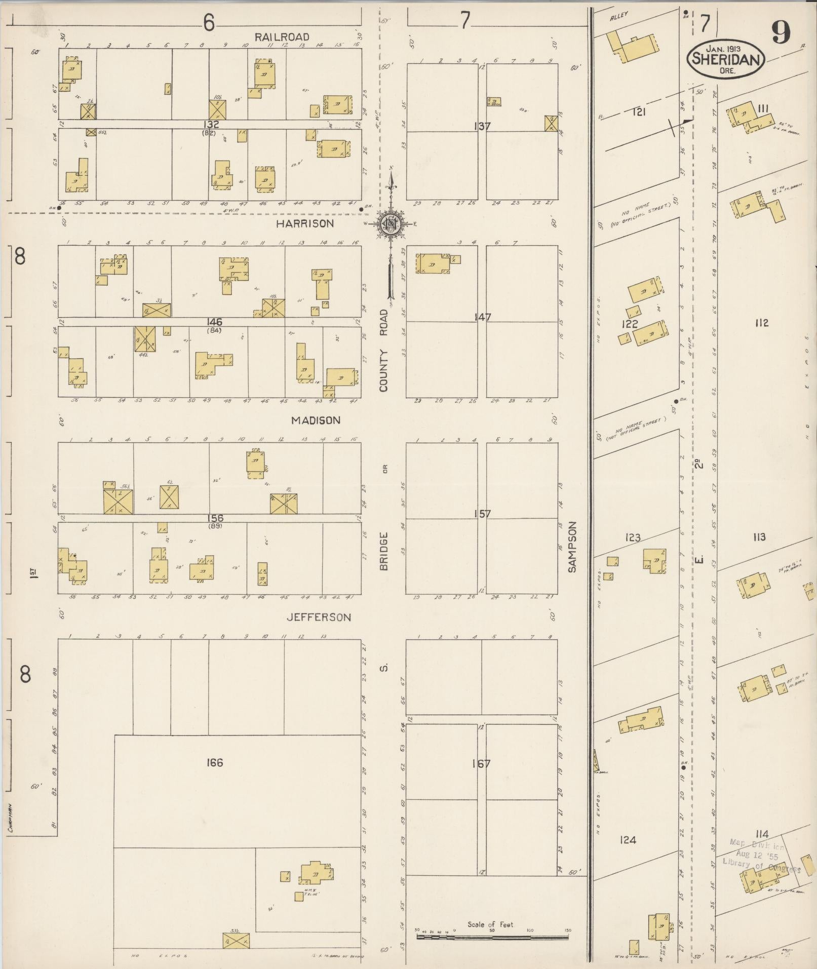 Sanborn Fire Insurance Map from Sheridan, Yamhill County, Oregon (1913), Sheet #0009 - Complete Map Set gallery image, historic Sanborn map, vintage wall art, Oregon Oregon