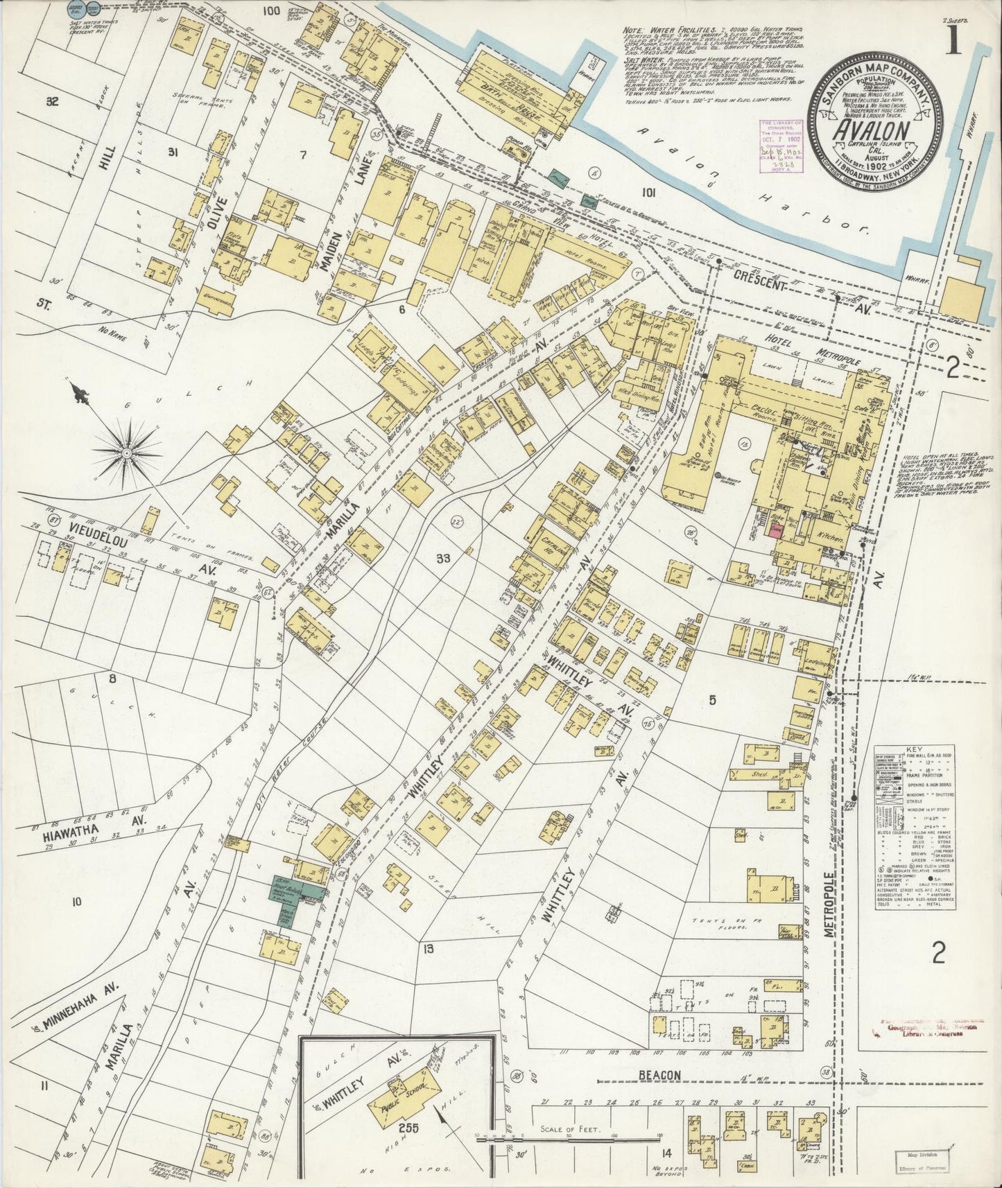 Sanborn Fire Insurance Map from Avalon, Los Angeles County, California (1902), Sheet #0001 - Historic Sanborn Fire Insurance Map Print, vintage old map wall art, antique decor, genealogy gift, California California map