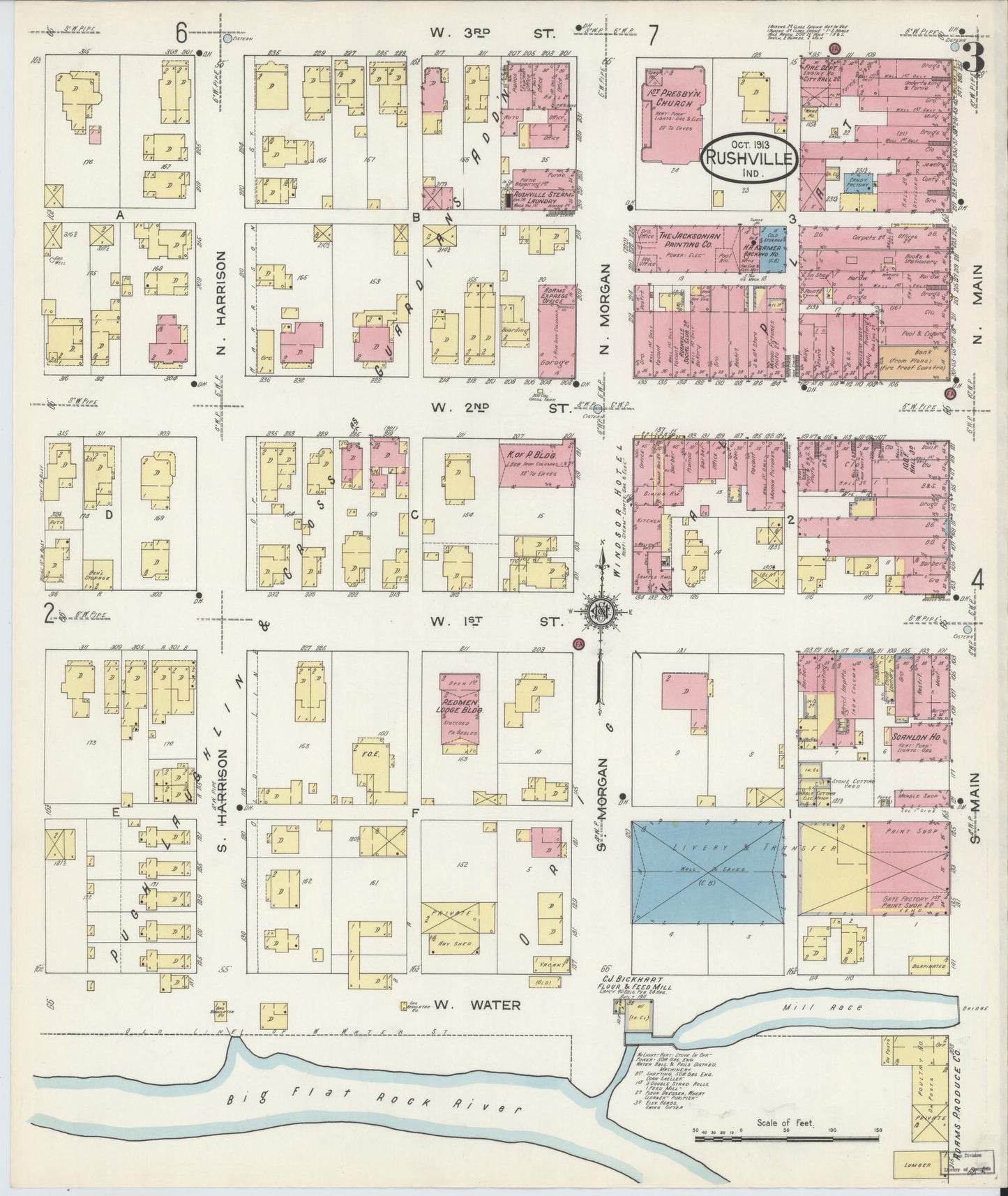 Sanborn Fire Insurance Map from Rushville, Rush County, Indiana (1913), Sheet #0003 - Complete Map Set gallery image, historic Sanborn map, vintage wall art, Indiana Indiana