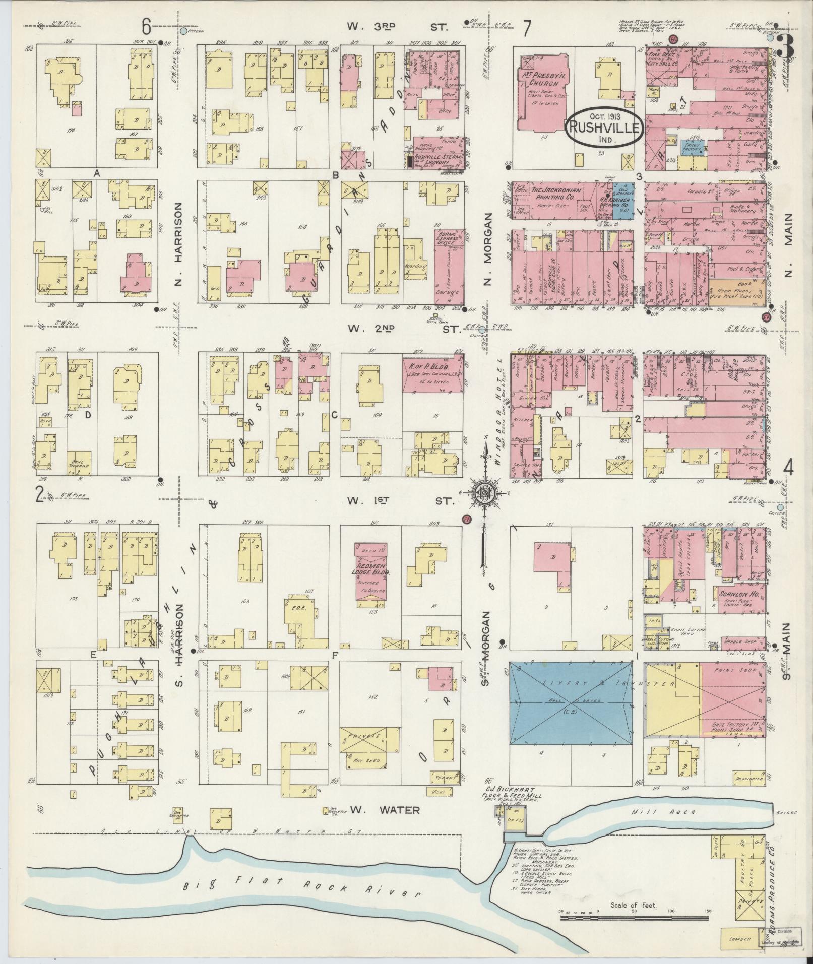 Sanborn Fire Insurance Map from Rushville, Rush County, Indiana (1913), Sheet #0003 - Complete Map Set gallery image, historic Sanborn map, vintage wall art, Indiana Indiana
