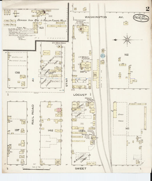 Sanborn Fire Insurance Map from Denison, Crawford County, Iowa (1886), Sheet #0002 - Historic Sanborn Fire Insurance Map Print, vintage old map wall art