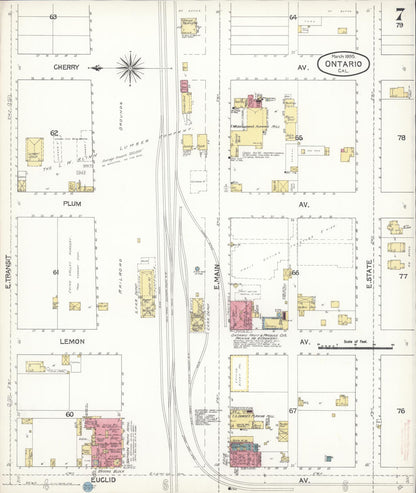 Sanborn Fire Insurance Map from Ontario, San Bernardino County, California (1895), Sheet #0007 - Historic Sanborn Fire Insurance Map Print, vintage old map wall art, antique decor, genealogy gift, California California map
