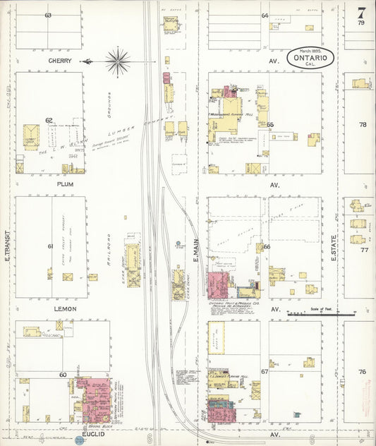 Sanborn Fire Insurance Map from Ontario, San Bernardino County, California (1895), Sheet #0007 - Historic Sanborn Fire Insurance Map Print, vintage old map wall art, antique decor, genealogy gift, California California map