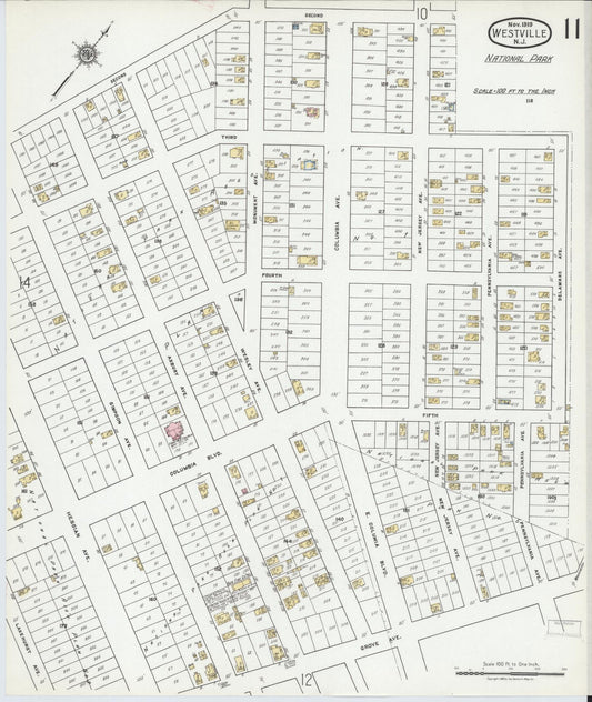 Sanborn Fire Insurance Map from Westville, Gloucester County, New Jersey (1919), Sheet #0011 - Historic Sanborn Fire Insurance Map Print, vintage old map wall art, antique decor, genealogy gift, New Jersey New Jersey map