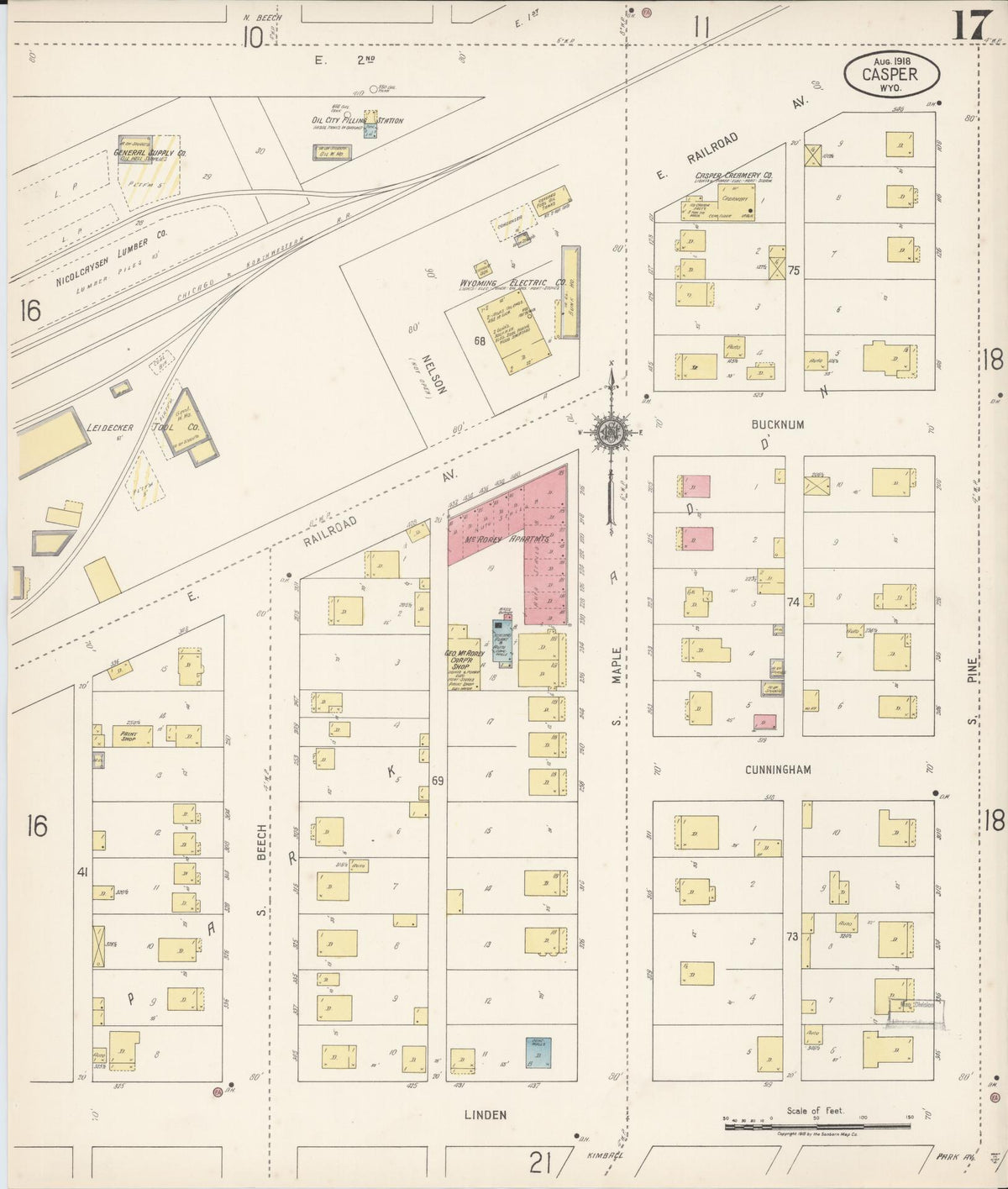 Sanborn Fire Insurance Map from Casper, Natrona County, Wyoming (1918), Sheet #0017 - Complete Map Set gallery image, historic Sanborn map, vintage wall art, Wyoming Wyoming