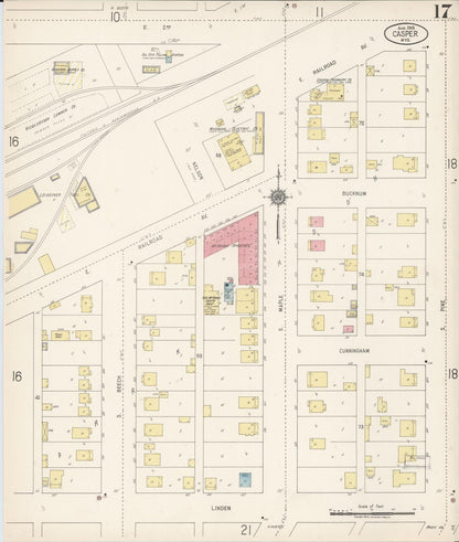 Sanborn Fire Insurance Map from Casper, Natrona County, Wyoming (1918), Sheet #0017 - Complete Map Set gallery image, historic Sanborn map, vintage wall art, Wyoming Wyoming