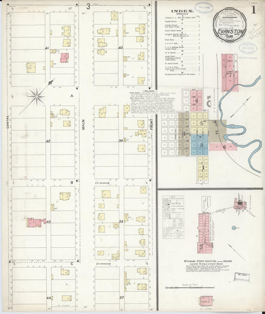 Sanborn Fire Insurance Map from Evanston, Uinta County, Wyoming (1898), Sheet #0001 - Historic Sanborn Fire Insurance Map Print, vintage old map wall art, antique decor, genealogy gift, Wyoming Wyoming map