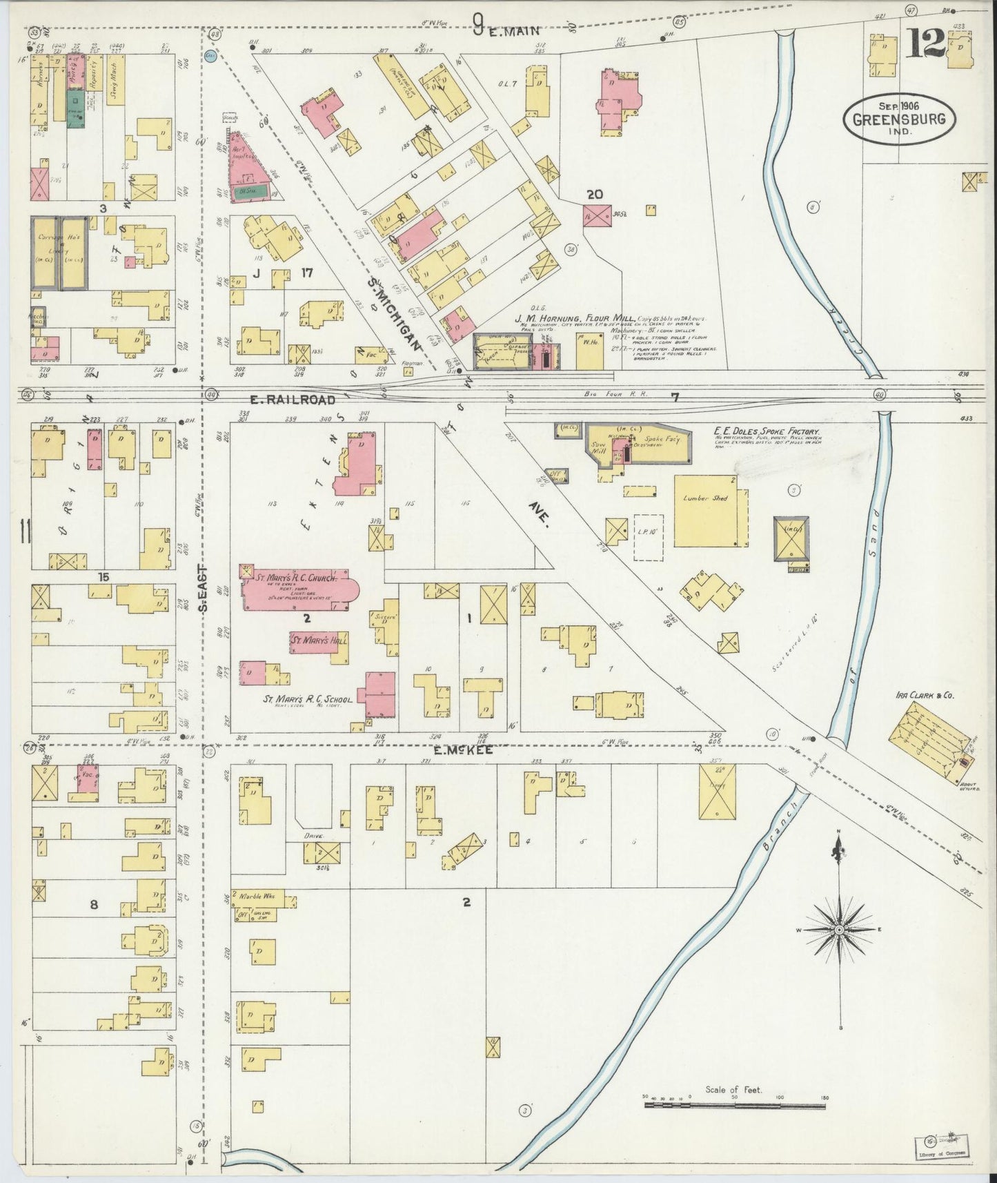 Sanborn Fire Insurance Map from Greensburg, Decatur County, Indiana (1906), Sheet #0012 - Complete Map Set gallery image, historic Sanborn map, vintage wall art, Indiana Indiana