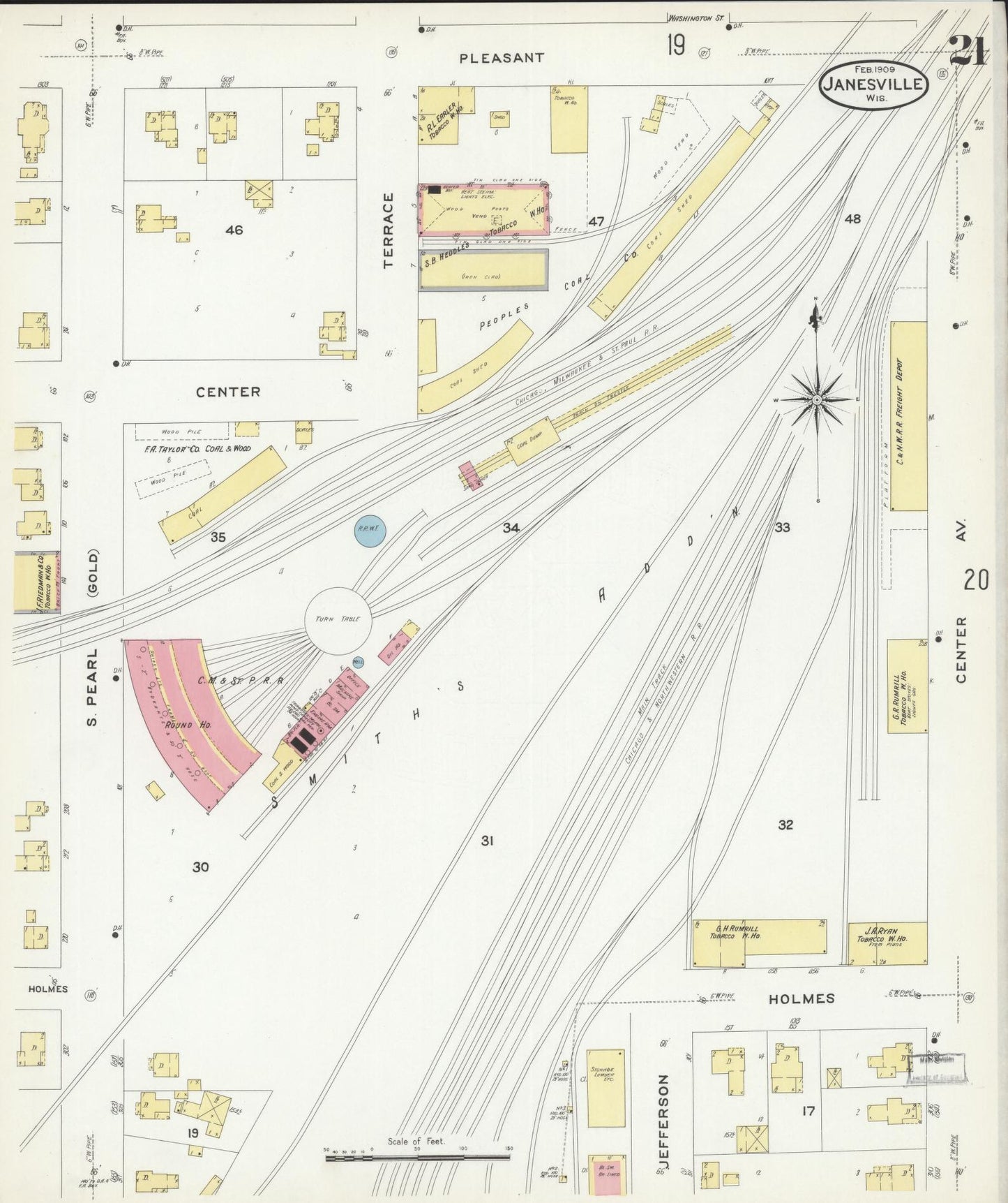 Sanborn Fire Insurance Map from Janesville, Rock County, Wisconsin (1909), Sheet #0021 - Complete Map Set gallery image, historic Sanborn map, vintage wall art, Wisconsin Wisconsin