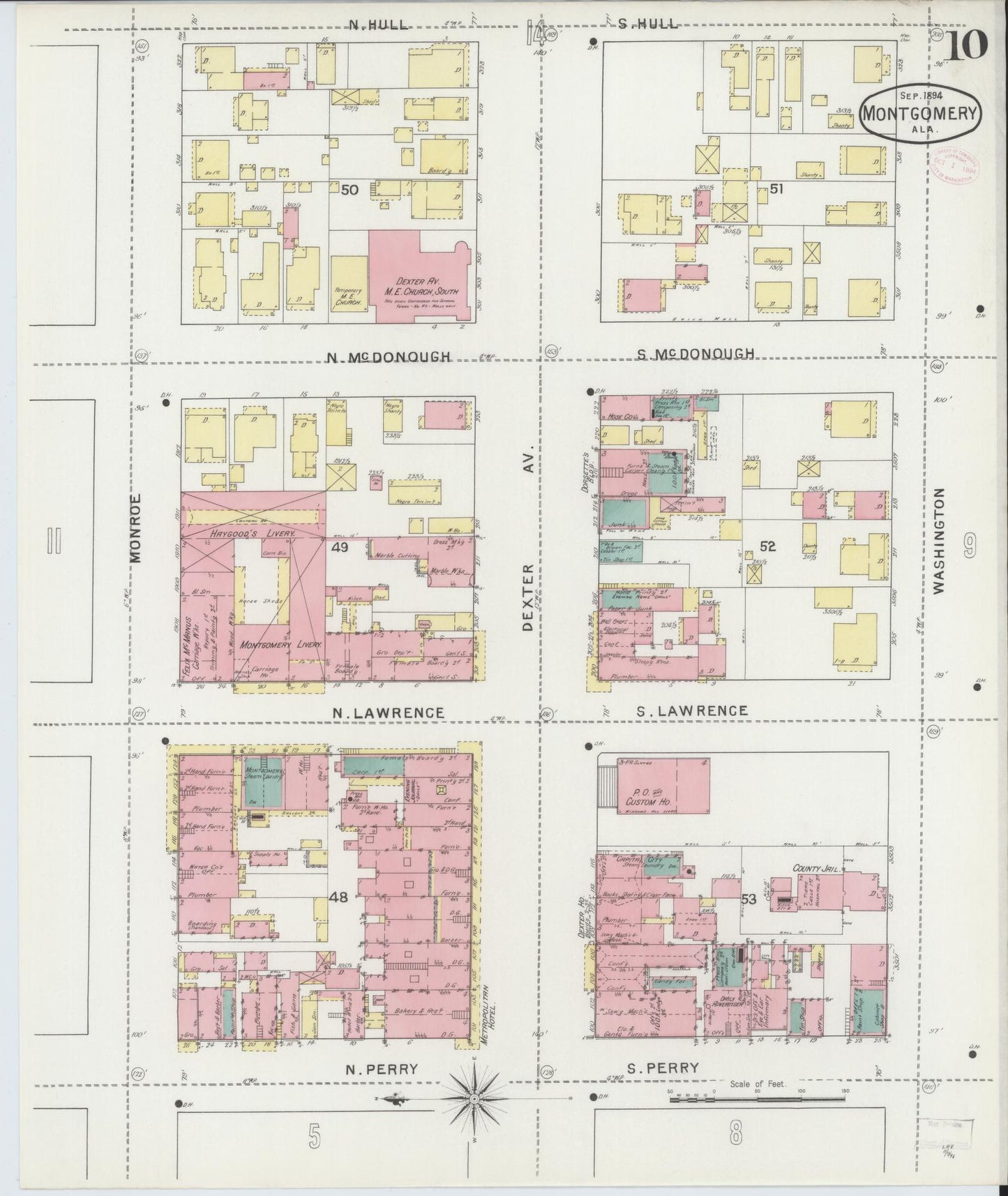 Sanborn Fire Insurance Map from Montgomery, Montgomery County, Alabama (1894), Sheet #0010 - Complete Map Set gallery image, historic Sanborn map, vintage wall art, Alabama Alabama
