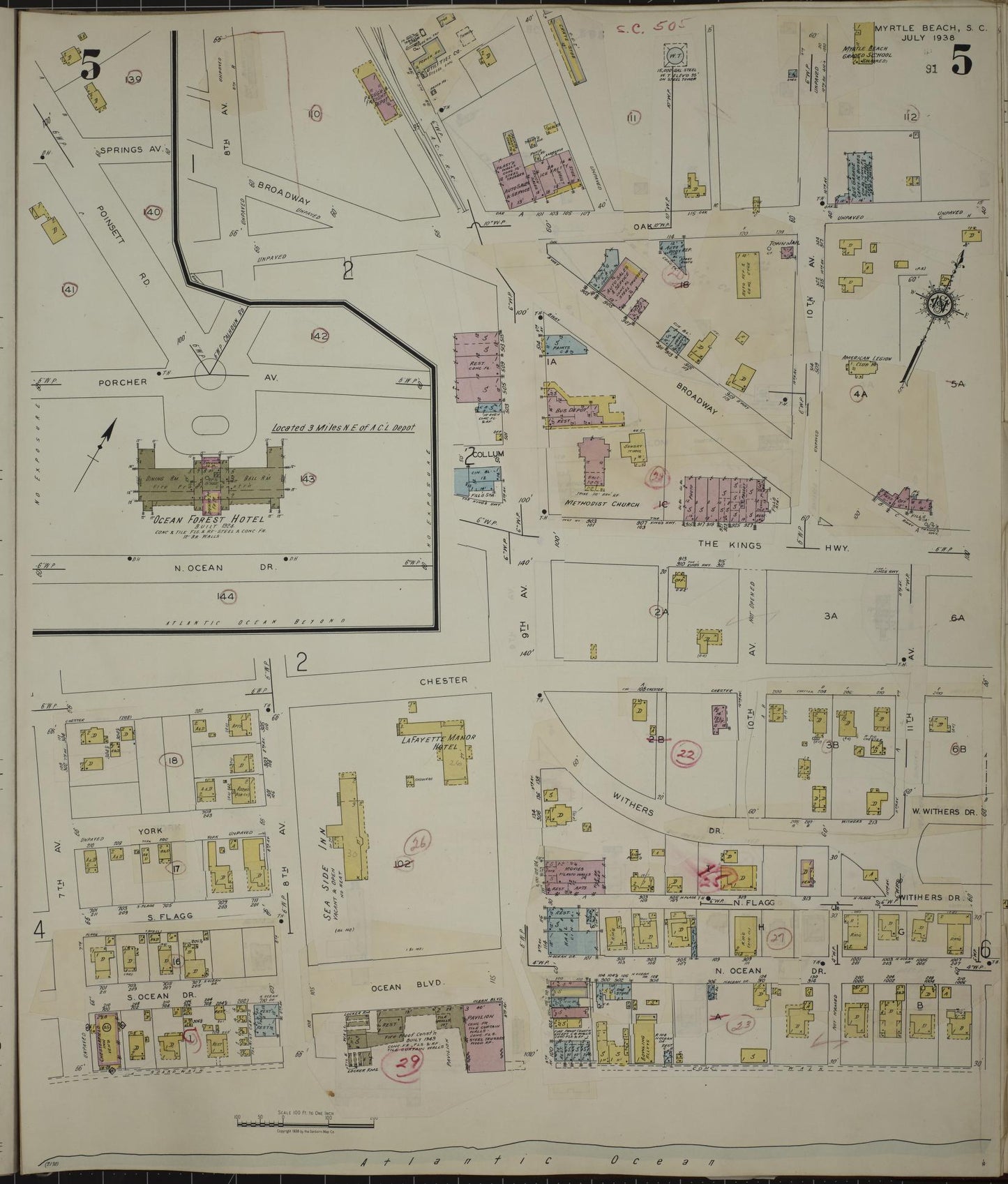 Sanborn Fire Insurance Map from Myrtle Beach, Horry County, South Carolina (1949), Sheet #0005 - Complete Map Set gallery image, historic Sanborn map, vintage wall art, South Carolina South Carolina