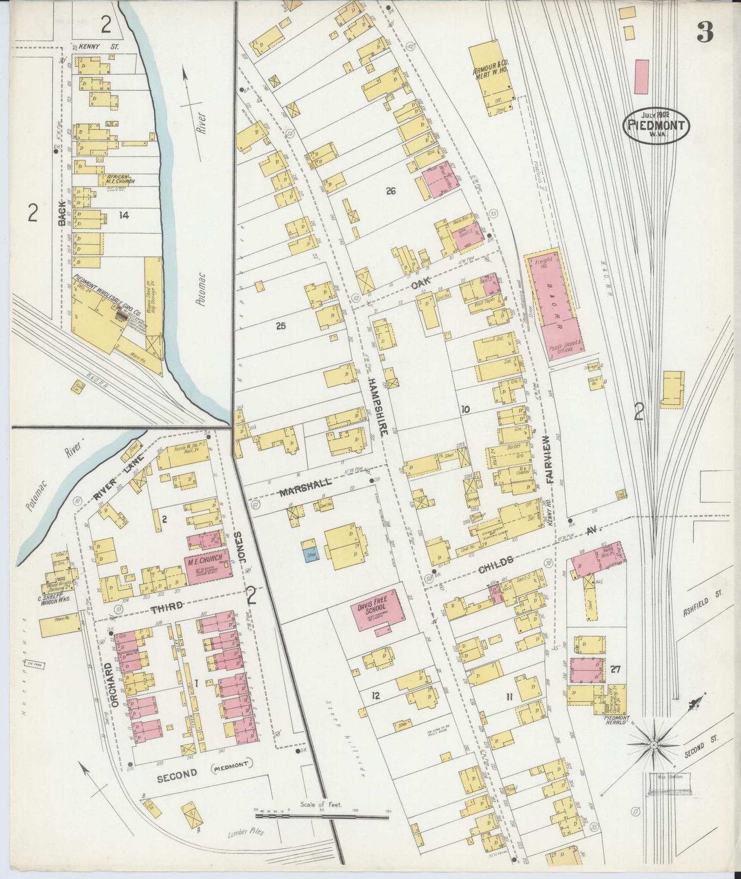 Sanborn Fire Insurance Map from Piedmont, Mineral County, West Virginia (1902), Sheet #0003 - Complete Map Set gallery image, historic Sanborn map, vintage wall art, West Virginia West Virginia
