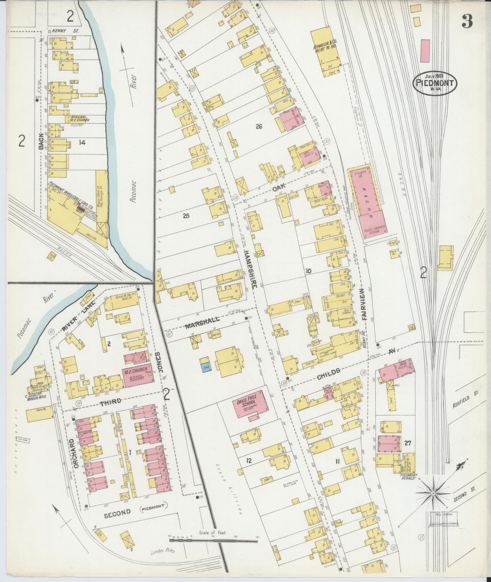 Sanborn Fire Insurance Map from Piedmont, Mineral County, West Virginia (1902), Sheet #0003 - Complete Map Set gallery image, historic Sanborn map, vintage wall art, West Virginia West Virginia