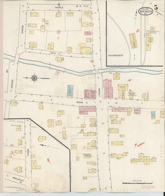 Sanborn Fire Insurance Map from Spencer, Tioga County, New York (1938), Sheet #0005 - Historic Sanborn Fire Insurance Map Print, vintage old map wall art, antique decor, genealogy gift, New York New York map